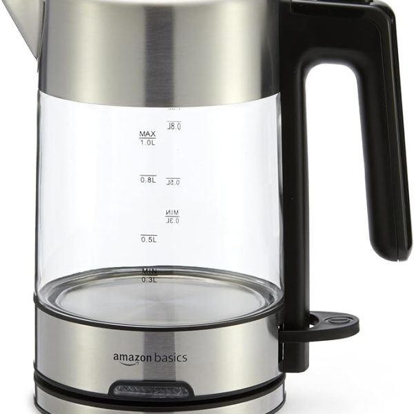 Basics Electric Kettle with Glass Carafe for Tea and Coffee, BPA-Free, Fast Boiling