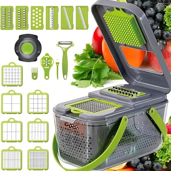New vegetable cutter with transparent storage box, salad shredder, a multifunctional kitchen vegetable cutting artifact