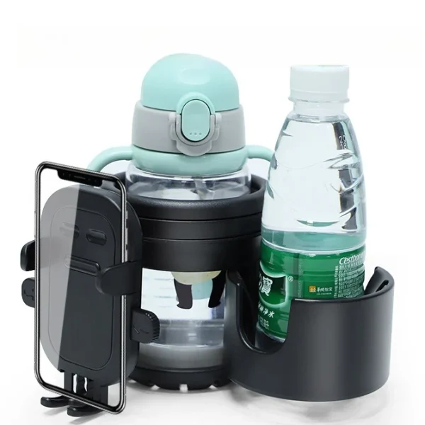 Baby Stroller Cup Holder and Storage Organizer - Multi - Use Rack with Phone Holder, Bottle and Cup Holder