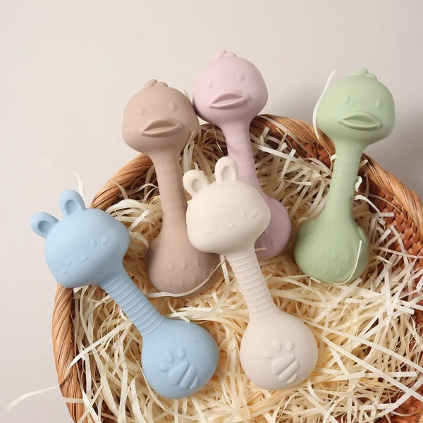 Silicone Baby Rattle Teether Toy – Cute Bunny Duck Handheld Shaker, BPA-Free Chewing Shaking Toy for Newborns, Infants & Toddler